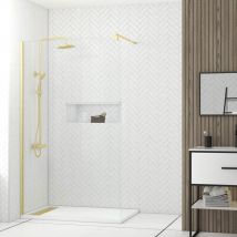 Aurlane - Pack Mampara 120x200 + Plato Ducha Lineal en Acrílico 80x120 + Columna Termostática - Oro Cepillado