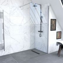 Aurlane - Pack mampara de ducha a ras de suelo - 90x200cm vidrio 6mm + barra de fijación recortable