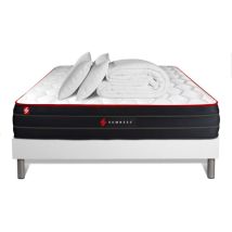 Somness - Ensemble Matelas Sommier Boost 140 X 200 Cm - Couleur : Blanc Avec 2 Oreillers Et Couette