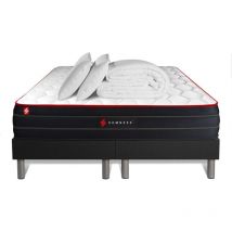 Somness - Ensemble matelas sommier Boost 200 x 200 cm - Couleur : Noir avec 2 oreillers et couette
