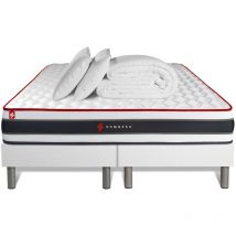 Somness - Ensemble matelas sommier Energy 160 x 200 cm - Couleur : Blanc avec 2 oreillers et couette