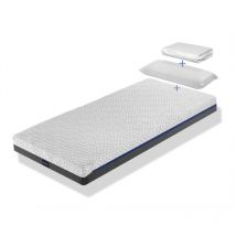 Shaula - pack Matelas ressorts ensaches 80X190X20 cm platon spring + 1X Oreiller a memoire + 1X Protege matelas,