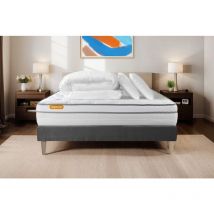 Ensemble matelas sommier Memo luxe 160 x 200 cm - Couleur : Gris avec 2 oreillers et couette