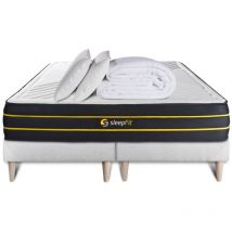 Sleepfit - Ensemble matelas sommier Ultra 180 x 200 cm - Couleur : Blanc avec 2 oreillers et couette