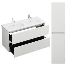 Burgbad - Pack meuble de salle de bain double vasque 120 cm blanc mat Joline + colonne