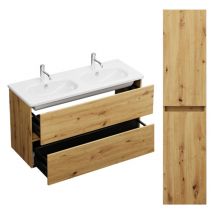 Burgbad - Pack meuble de salle de bain double vasque 120 cm chêne Joline + colonne