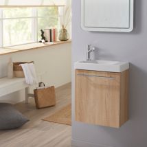Planetebain - Lave-mains en céramique avec meuble complet couleur chêne Oak bordolino