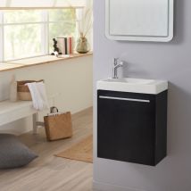 Godart - Pack lave-mains Noir Mat - Robinetterie Eau froide à gauche - L.42.5 x h. 52.5 cm - Hamac 2