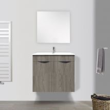 Inoval - pack meuble salle de bains 80cm : meuble gaia eco 80cm - 2 portes - chêne gris + vasque céramique + miroir