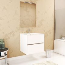 Aurlane - Set Mobile Bagno 60 cm Laccato Bianco 2 Cassetti, Lavabo, Specchio 60x80 e Applique Led - xenos