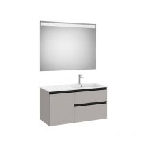 Pack meuble The Gap 1000 - 2 tiroirs + 1 porte + lavabo à droite slim + miroir led - gris moyen mat/poignées noires Roca
