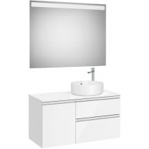 Pack meuble 'The gap' 1000 pour vasque à droite - 2 tiroirs + 1 porte + plan + miroir led - blanc brillant Roca