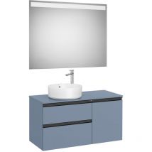 Pack meuble "The gap" 1000 pour vasque à gauche - 2 tiroirs + 1 porte + plan + miroir LED - bleu mat - Roca