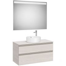 Roca - Pack meuble 'The gap' 1000 pour vasque à poser- 2 tiroirs + plan + miroir led - frêne nordic/poignées nickel mat