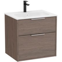 Pack meuble unik optica 600 - 2 tiroirs + lavabo plan en Stonex - Chêne Foncé Roca