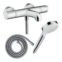 Pack mezclador termostático de baño Hansgrohe Ecostat 1001CL + flexo Metaflex + rociador Vernis Blend 100 EcoSmart 1jet cromado