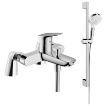 Hansgrohe - Pack mitigeur bain douche Logis + ensemble de douche Crometta chromé avec colonnettes
