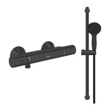 Pack mitigeur douche thermostatique Grohe Precision Start noir mat + ensemble Grohe Vitalio Start avec barre + support + pommeau