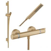 Hansgrohe - Pack mitigeur douche thermostatique Ecostat Comfort + Barre Unica s Puro + flexible + Pommeau Pulsify e bronze brossé