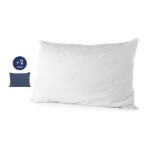 Pack moelleux 1 Oreiller + 2 taies colorées coton 50x70 cm- Bleu