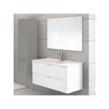 Mueble de baño suspendido Ibiza con lavabo y espejo. Se envía montado 100CM Blanco Brillo