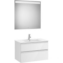 Roca - Pack mueble base blanco de 2 cajones + lavabo + espejo led the gap Posición del lavabo: Derecha