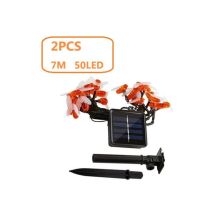 Pack of 2, 50 PCS LED Solar Garden Lights 7M 8 Modes Waterproof Outdoor Indoor Fairy Lights for Fence Lawn Patio Summer Party Christmas Holiday White