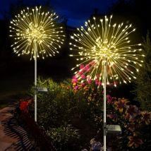 Jalleria - Pack of 2 Solar Plug Garden Lights, 120 led Solar Garden Lights for Outdoor Use, 8 Modes, Solar Lights, Fireworks, Dandelion, Solar Lights