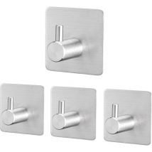 Pack of 4 self-adhesive wall hooks made of stainless steel, self-adhesive wall hooks for bathroom and kitchen, self-adhesive wall hooks made of