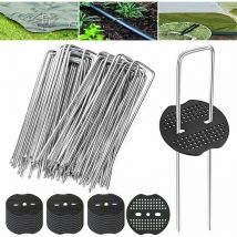 Linjou - Pack of 50 garden stakes with 50 washers, U-shaped mounting posts, mounting pegs, tarpaulin fasteners, galvanized ground anchors for mulch
