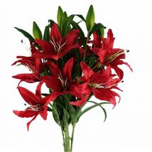 Leaf - Pack of 6 x 100cm Large Red Lily Stem - 18 Flowers