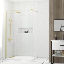 Aurlane - Pack Paroi 120x200 + Bras + Receveur Linéaire acrylique 80x120 + Colonne Thermostatique - Or Brossé