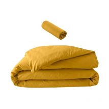 Pack parure 260 x 240 cm en percale 78 Fils + dh 160x200 cm Curry