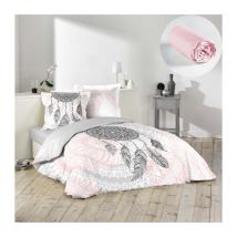Pack parure de couette 200x200 cm Namaste + drap housse 140x190 Rose