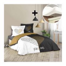 Pack parure de couette 220x240 cm Miu + drap housse 140x190 Blanc