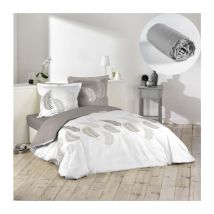 Pack parure de couette 260x240 cm Goyave + drap housse 160x200x30 Gris