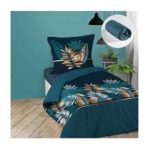 Pack parure de couette enfant 140x200 cm Alianor + drap housse 90x190 Bleu