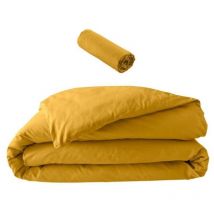 Pack parure en percale 78 fils 240 x 220 cm + dh 140x190 Curry