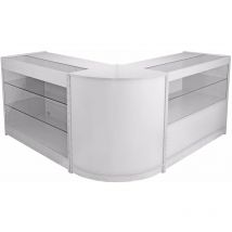 MonsterShop – Pack Pegasus, Lot de Vitrines Comptoirs Blanc Brillant pour Commerces et Magasins, 1 Comptoir Courbé d'Angle CM60, 1 Comptoir C1200 et