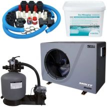 Pack Pompe à chaleur Piscine Poolex Silverline fi 70 + By pass universel + Pompe de filtration + Filtre à sable + Verre Filtrant