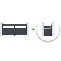 Pack portail battant NEVIS 300x140cm + Portillon NEVIS 100x140cm GRIS