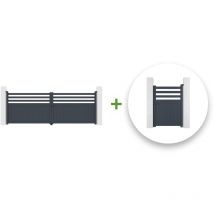 Casanoov - Pack portail battant nevis 400x140cm + Portillon nevis 100x140cm gris