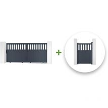 Pack portail coulissant santis 300x140cm + Portillon santis 100x140cm Gris