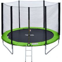 Happy Garden - Pack Premium Trampoline 245cm réversible vert / bleu canberra + filet, échelle, bâche et kit d'ancrage