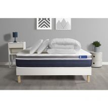 Ensemble matelas sommier Actimemo confort 160 x 200 cm 2 oreillers et couette Mémoire de forme - Couleur : Blanc - Blanc