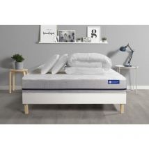 Actisom - Ensemble matelas sommier Actimemo soft 140 x 190 cm 2 oreillers et couette Mémoire de forme - Couleur : Blanc - Blanc