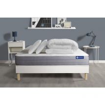 Ensemble matelas sommier Actiflex dream 140 x 200 cm 2 oreillers et couette Ressorts ensachés et mémoire de forme - Couleur : Blanc - Blanc