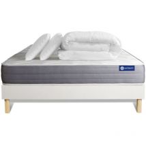 Actisom - Ensemble matelas sommier Actimemo dream 140 x 200 cm 2 oreillers et couette Mémoire de forme - Couleur : Blanc - Blanc