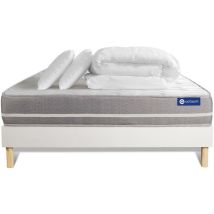 Actisom - Ensemble matelas sommier Actimemo touch 140 x 200 cm 2 oreillers et couette Mémoire de forme - Couleur : Blanc - Blanc
