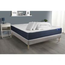 Ensemble matelas sommier Actiflex sleep 140 x 190 cm 2 oreillers et couette Ressorts ensachés et mémoire de forme - Couleur : Gris - Gris